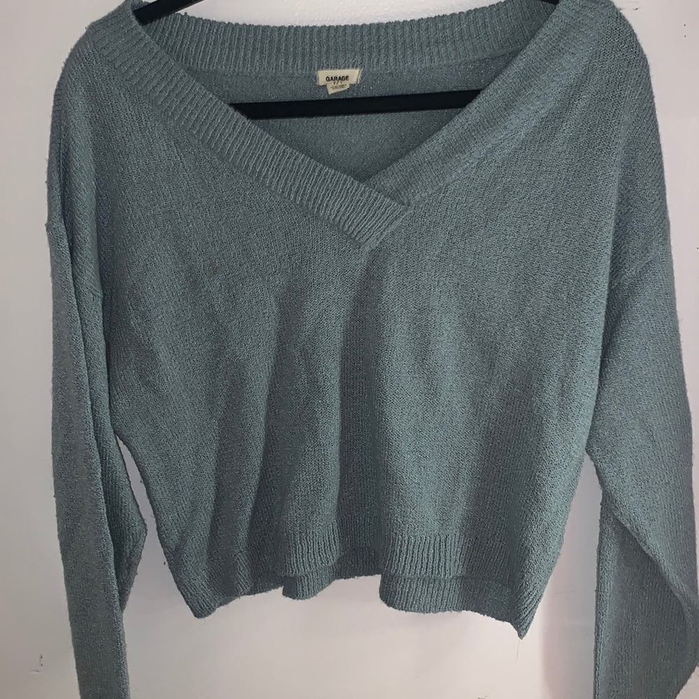 Garage baby blue crew neck cropped sweater